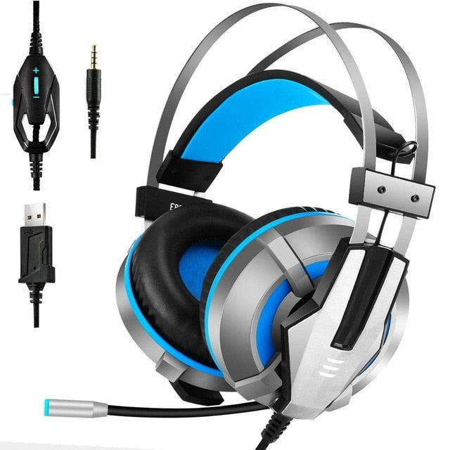 EKSA Gaming Headset for PS4, PC, Xbox One Controller, Noise Cancelling Over Ear Headphones with Mic, LED Light, Bass Surround