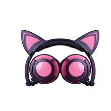 Load image into Gallery viewer, Girls Fashion Cat Ear Headphones Wired Foldable On-Ear Headsets Hearing Protection Kids Headphones  with LED Glowing Light