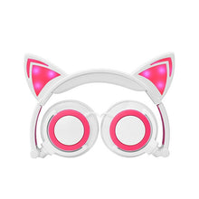 Load image into Gallery viewer, Girls Fashion Cat Ear Headphones Wired Foldable On-Ear Headsets Hearing Protection Kids Headphones  with LED Glowing Light